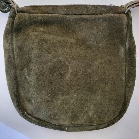 Vintage 60s Olive Green Suede Purse Satchel Woven Zip Top Handmade Boho 9 x 8.5 - Picture 4 of 8